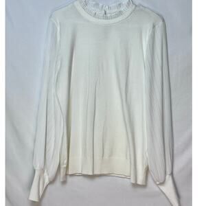 Sioni Women's Size Large White Pullover Long Sheer Sleeve Dressy Sweater
